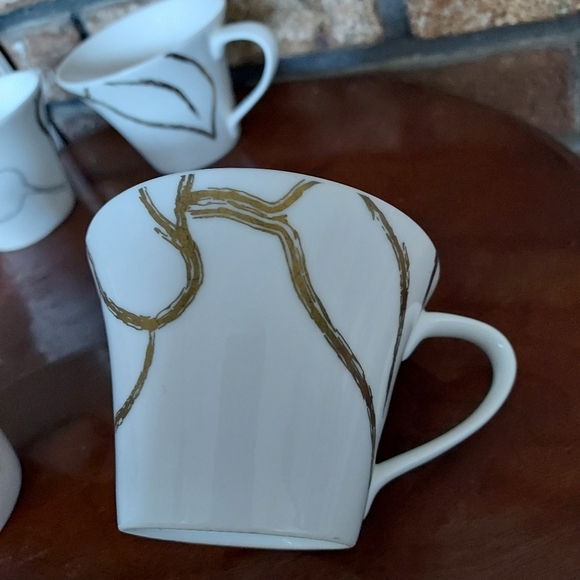 Shinepukur Gold Silver White Fine Bone China Cups Abstract Set Of 4 - Picture 4 of 11